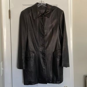 Vintage Black Leather 90s Y2K Trench Coat